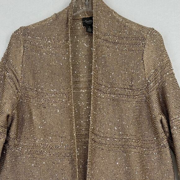 Chico's Travelers Tunic Cardigan Womens Size M Beige Sequined Open Front - Picture 2 of 10